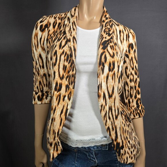 Y2K Leopard Print Blazer Size S Open Front Emo Indie Sleaze Grunge Office Siren - Picture 1 of 9